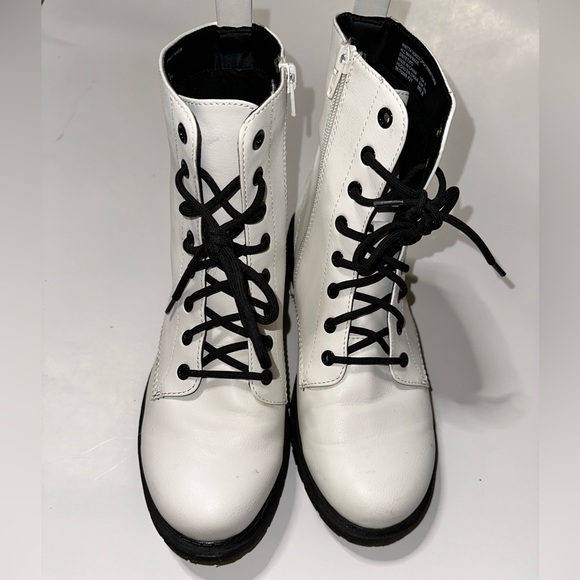 White Combat Boots Faux Leather Combat Boot - Picture 9 of 11